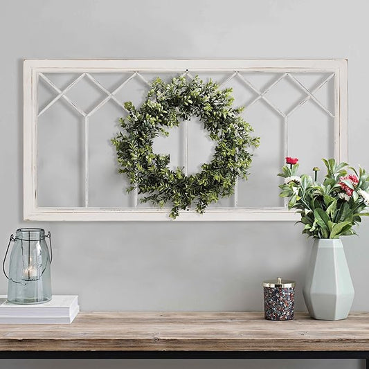 Oakrain Wood Window Frame Wall Art, 39"x 20" Rustic Wall Decor, Farmhouse Window Pane Decor for Wall, Decorative Wall Sculptures for Living Room, Bedroom, Entryway, Hallway, White