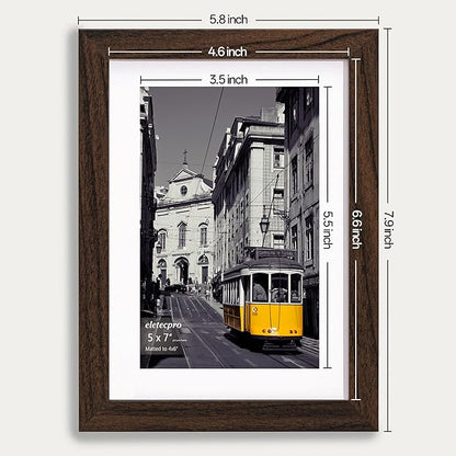 eletecpro 5x7 Picture Frames Set of 10, Picture Frame Collage Wall Decor Displays 4x6 Photo With Mat or 5x7 without Mat, Home Decor Gallery Frame for Table Top or Wall Mounting, Walnut Brown