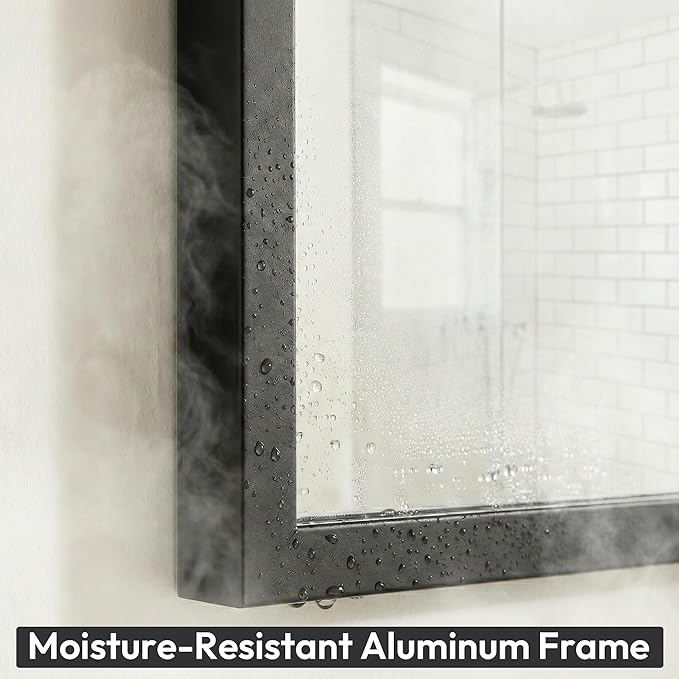 30" x 36" Matte Black Bathroom Mirror, 36x30 Metal Framed Wall Decor, Large Rectangular Accent Mirror for Mantel & Vanity, Minimalist Design