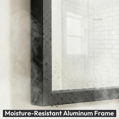 30" x 36" Matte Black Bathroom Mirror, 36x30 Metal Framed Wall Decor, Large Rectangular Accent Mirror for Mantel & Vanity, Minimalist Design