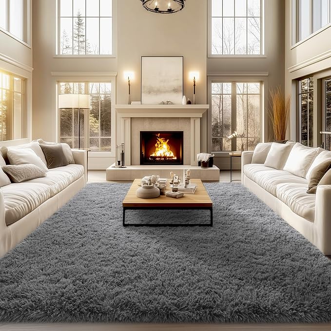qulint 9x12 Area Rug for Living Room, Soft Fluffy Large Bedroom Carpet Shag Shaggy Grey Modern Rug, Fuzzy Plush Alfombra para Sala for Dorm Classroom Playroom Home Decor (9ft x 12ft, Dark Gray)