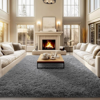 qulint 9x12 Area Rug for Living Room, Soft Fluffy Large Bedroom Carpet Shag Shaggy Grey Modern Rug, Fuzzy Plush Alfombra para Sala for Dorm Classroom Playroom Home Decor (9ft x 12ft, Dark Gray)