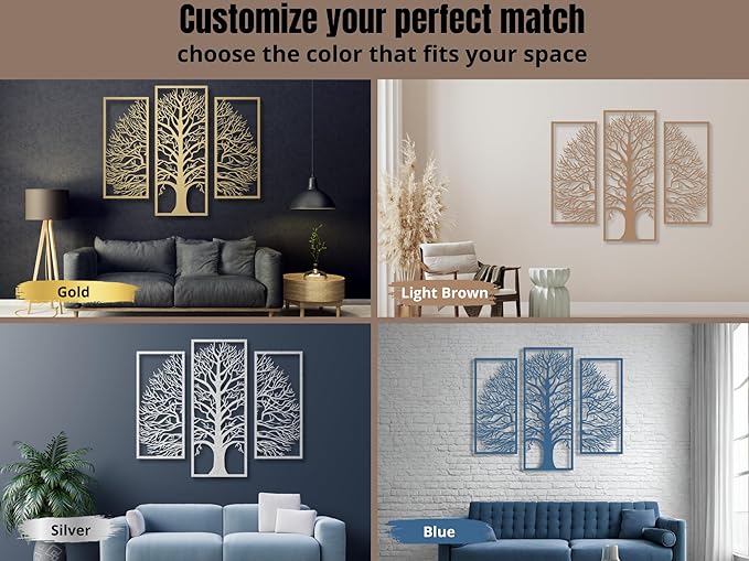 Vailla Tree of Life Wall Art Decor Set of 3 Wall Hanging Sculpture Modern Wall Home Decoration 3D Textured Sculptures for Living Room Bedroom Office Dinnig Room 3 Panels Family Tree Wall Hangings