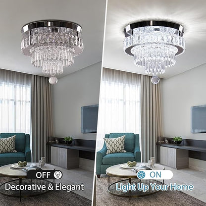 Chandelier 11.8" Modern Crystal Chandeliers Crystal Light Fixtures Flush Mount Chandelier Ceiling Light Chandeliers for Bedrooms Living Room Dining Room Hallway (Cool White)