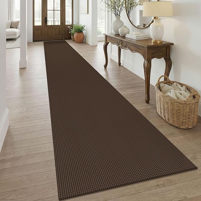 KOZYFLY 3x20 Runners Rugs for Hallway, Extra Long Washable Runner Rug, Non Slip Rubber Backed Kitchen Runner, Cotton Entryway Rug, Floor Carpet for Entry, Aisle, Hall, Brown/Dark Brown