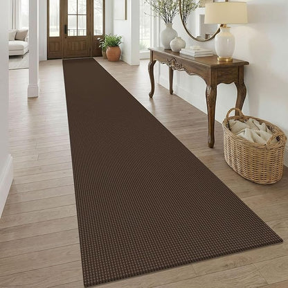 KOZYFLY 3x20 Runners Rugs for Hallway, Extra Long Washable Runner Rug, Non Slip Rubber Backed Kitchen Runner, Cotton Entryway Rug, Floor Carpet for Entry, Aisle, Hall, Brown/Dark Brown