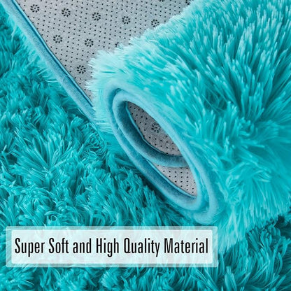 Andecor Soft Fluffy Bedroom Rugs, 4 x 6 Feet Indoor Shaggy Plush Area Rug for Boys Girls Kids Baby College Dorm Living Room Home Decor Floor Carpet, Teal Blue