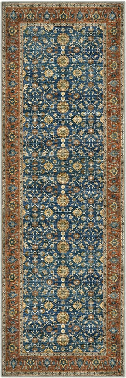 KUTA Vintage Washable Runner Rug, 2x6 Blue Terracotta Runners for Hallways Non-Slip Kitchen Rugs Ultra Thin Soft Printed Oriental Floral Floor Carpet for Laundry Bedroom Living Room Nursery