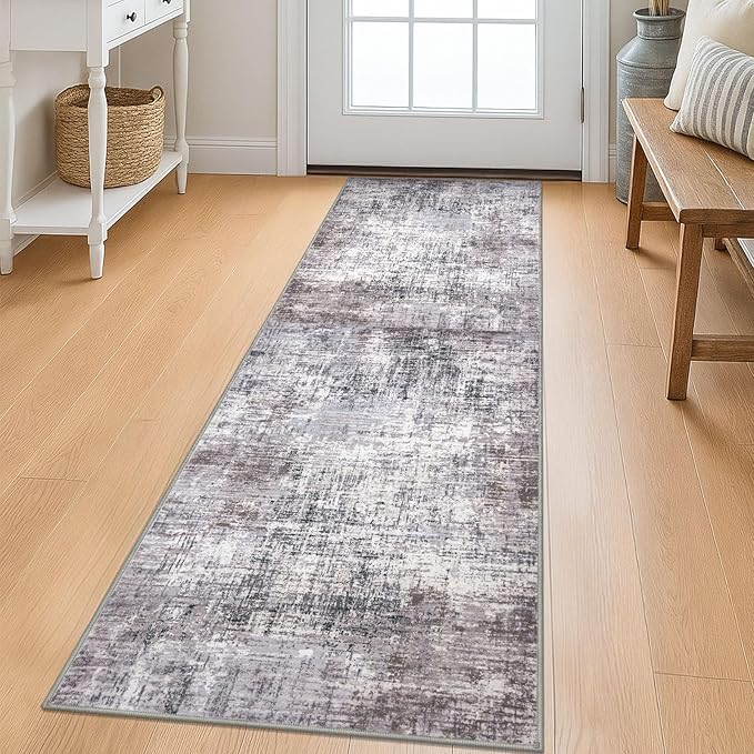 KILOCOCO Modern Abstract Runner Rug 2x6 ft Washable Hallway Runner Rug Non Slip Soft Pinted Kitchen Runners for Hallways Entryway Bedside Laundry Room Floor Runners, Grey/Beige