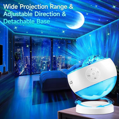 Staryou Iceberg Northern Lights Projector, White Galaxy Projector with Bluetooth Speaker & 15 White Noise, Aurora Light with Detachable Base, 300+ Light Modes, Ideal Gift & Bedroom Decor