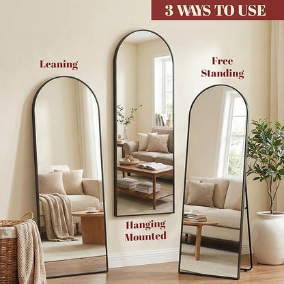 Suidia 56"x14" Arched Full Length Mirror with Stand, Full Body Mirror with Aluminum Frame, Freestanding/Leaning/Wall-Mounted, Floor Mirrors for Bedroom, Living Room, Entryway, Dressing Room, Black