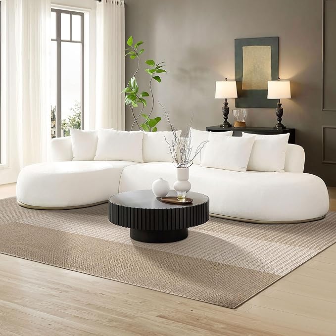 WILLIAMSPACE 134.63" Oversize Curved Sofa Cloud Couch with Round Chaise, Modern Upholstered Curved Sectional Sofa Couch with 6 Pillows for Living Room, No Assembly (Left-Facing,Cream White)