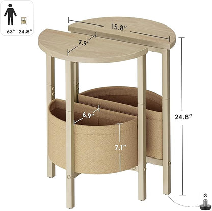 Vagusicc Small Round Side Table End Table, Tall Accent Table with Storage Basket, Set of 2 Half Round Tables Half Moon Tables, Coffee Bedside Tables, Modern Nightstand for Living Room Bedroom,Natural