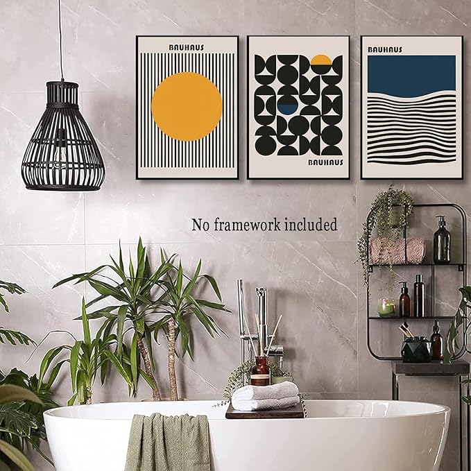 3Pcs Bauhaus Style Wall Art Bohemian Abstract Wall Decor Minimalist Canvas Mid Century Moderngeometry Poster Prints Painting Picture Suitable for Living Room Bedroom （12x16 unframed）