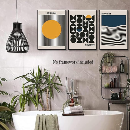 3Pcs Bauhaus Style Wall Art Bohemian Abstract Wall Decor Minimalist Canvas Mid Century Moderngeometry Poster Prints Painting Picture Suitable for Living Room Bedroom （16x24 unframed）