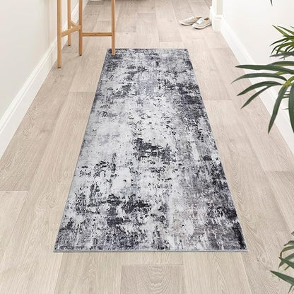 ROYHOME Modern Abstract Runner Rug 2x5 Washable Non Slip Stain Resistant Rug for Bedroom Living Room Non Shedding Low Pile Indoor Floor Cover,Grey
