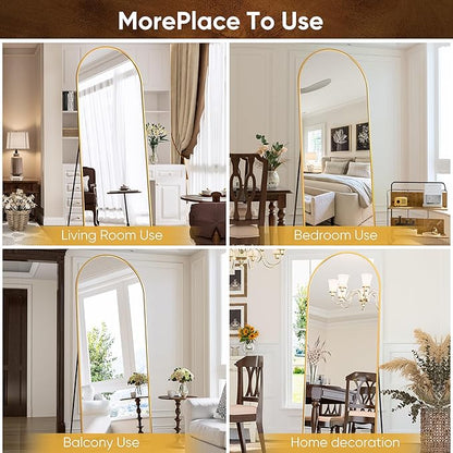 Antok Arched Full Length Mirror, 71"x28" Gold Metal Frame Floor Mirror for Bedroom Living Room, Freestanding/Wall Mount/Leaning