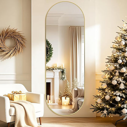 Oval Full Length Mirror, 71"×24" Wall-Mounted Mirror with Gold Frame in Shiny Gold, Ultra-Clear Explosion-Proof Dressing Mirror, Simple & Classic Deco for Cloakroom/Bedroom/Living Room