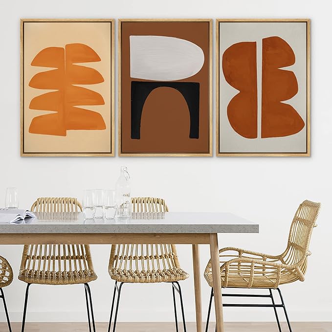 SIGNLEADER Framed Canvas Print Wall Art Set Retro Geometric Mid-Century Polygons Abstract Shapes Illustrations Minimal Decorative Bohemian Nordic for Living Room, Bedroom, Office - 16"x24"x3 NATURAL