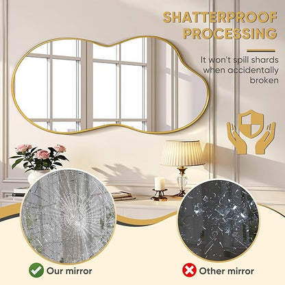Suidia Irregular Wall Mirror, 48"x26" Bathroom Mirror Asymmetrical Mirrors Artistic Mirrors Decorative for Living Room Bedroom Bathroom Hallway Entryway, Gold, Cloud Style