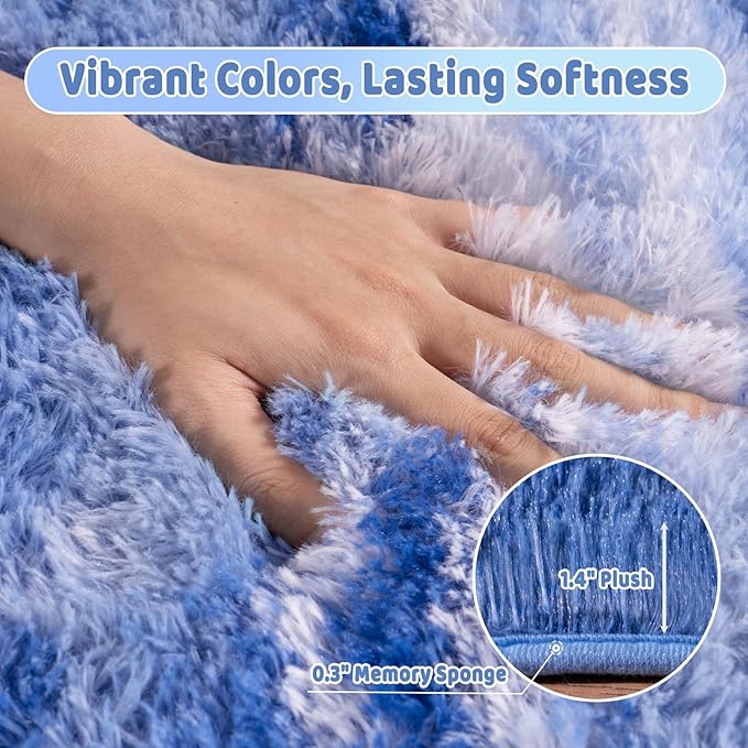 Shag Rugs for Living Room 5x7, Ultra Soft Abstract Blue Big Fuzzy Rugs for Bedroom, 5 x 7 Fluffy Shaggy Plush Carpet Girls Kids Room Dorm Upgrade Non-Slip
