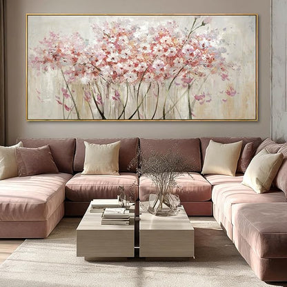 YJYart Floral Wood Wall Art Landscape Photo Prints Pink and White Canvas Poster 40"x86" Office Wall Decorations Picture for Bedroom