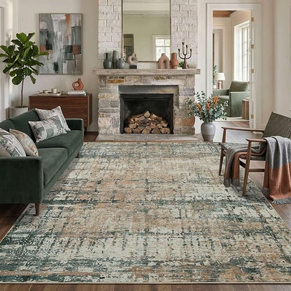 Rugxara 6x9 Washable Area Rug for Living Room, Modern Abstract Large Boho Rugs for Office, Dining Room, Kids Room, Farmhouse, Durable Low Pile Non Slip Carpet for High Traffic Areas, Moss