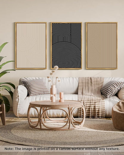 Drsoum Mid-Century Modern Framed Wall Art Large 24x36in Minimalist Abstract Boho Neutral Line Wall Decor Geometric Artwork Kitchen Dining Room Natural Framed