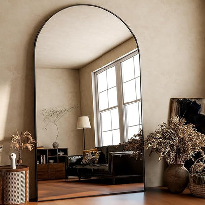 HARRITPURE 86x46 inch Full Length Mirror - Oversized Arched Mirror Aluminum Frame Full Body Floor Mirror with Stand for Living Room,Bedroom,Cloakroom,Black