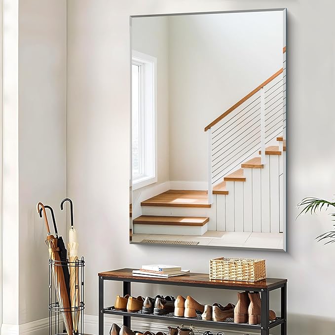 CILIBER Beveled Bathroom Mirror, 36x55 Large Bathroom Mirrors for Over Sink, 3mm Tempered Glass Beveled Frameless Vanity Mirror for Bathroom, Bedroom, Living Room and Entryway
