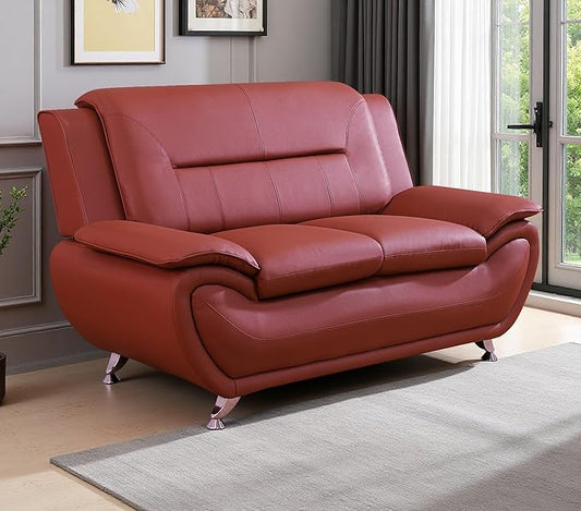 Living Room Sofa Set, Living Room Furniture Sets, Red Faux Leather Loveseat, Sofa Couches for Office, Bedroom, Apartment, Cafe