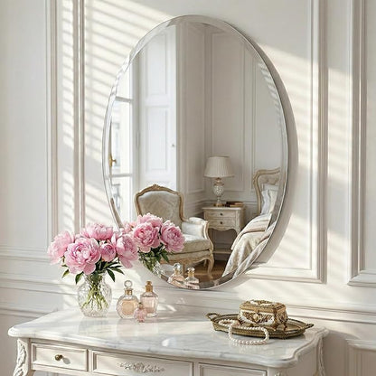 24x36 Inch Oval Frameless Bathroom Mirror with Solid Backing, Large Beveled Vanity Wall Mirror for Over Sink, Modern Mirror for Double Vanity, Entryway