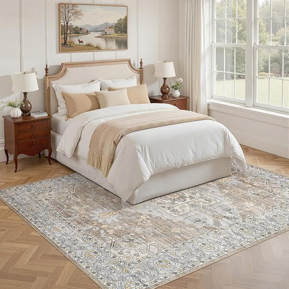 5x7 Washable Area Rugs for Living Room: Non Slip Vintage Brown Gray Rug, Large Soft Stain Resistant Indoor Floor Carpets for Bedroom Dining Room Nursery Home Office Kid & Pet Friendly