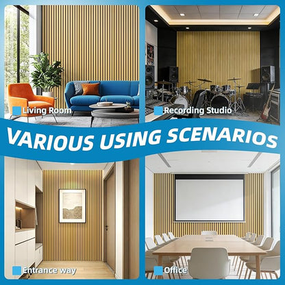 Art3d 6-Piece Wood Slat Acoustic Panels for Stylish Decor and Noise Reduction, 3D Textured Panel for Ceiling and Wall, Bamboo-Hued