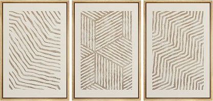 SIGNLEADER Framed Canvas Print Wall Art Set 3D Geometric Pattern Wave Collage Abstract Shapes Illustrations Modern Art Decorative Contemporary for Living Room, Bedroom, Office - 16"x24"x3 NATURAL