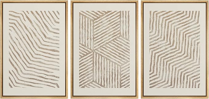 SIGNLEADER Framed Canvas Print Wall Art Set 3D Geometric Pattern Wave Collage Abstract Shapes Illustrations Modern Art Decorative Contemporary for Living Room, Bedroom, Office - 24"x36"x3 NATURAL