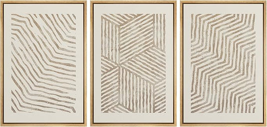 SIGNLEADER Framed Canvas Print Wall Art Set 3D Geometric Pattern Wave Collage Abstract Shapes Illustrations Modern Art Decorative Contemporary for Living Room, Bedroom, Office - 24"x36"x3 NATURAL