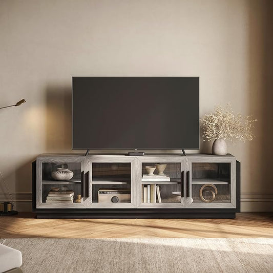 BELLEZE 70" TV Stand for TVs up to 75", Modern TV Cabinet & Entertainment Center with Shelves, Wood Storage Cabinet for Living Room or Bedroom - Brixston (Grey)