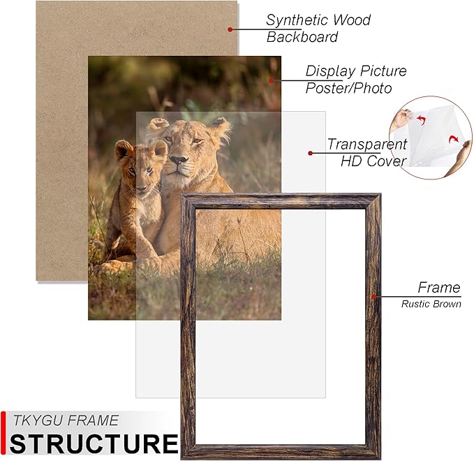 12x12 in Picture Frame set of 3, Horizontal and Vertical Formats for Wall Hanging, 12 x 12 Square Wall Gallery Poster Photo Frame Brown with Shatter Resistant Plexiglass,best gift