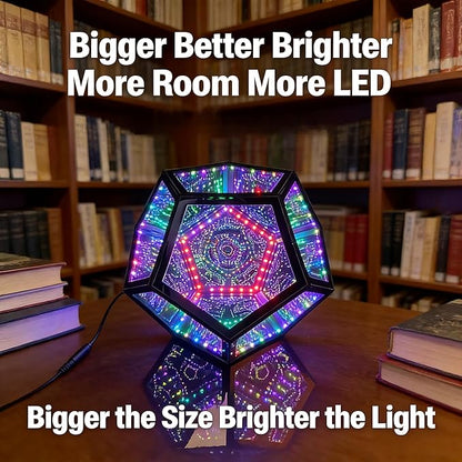 Extra Large Infinity Dodecahedron Light, 3D Infinity Mirror Light RGBW Color Changing, Music Sync, USB powered Night Lighting for Gaming Room Desk Decor, Birthday Christmas Gift for Men Boys Gamers