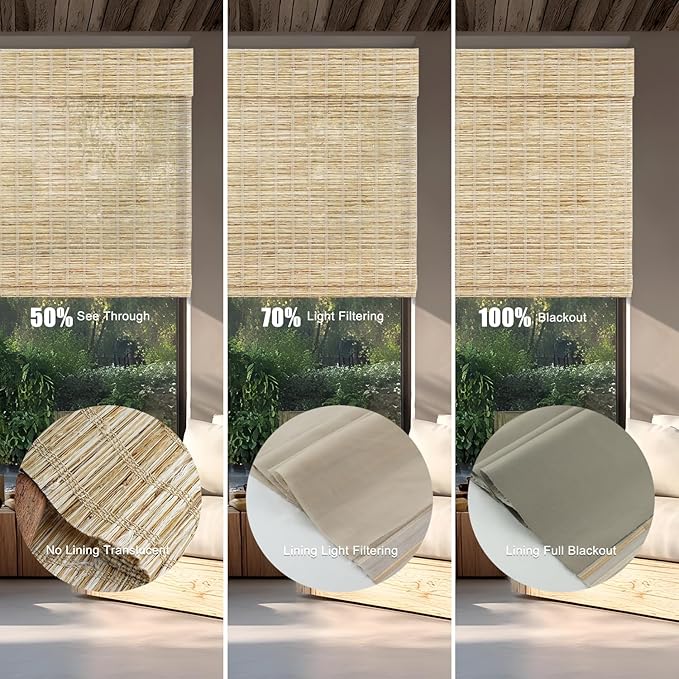 Motorized Bamboo Roman Shades, Motorized Blinds with Remote Compatible with Homekit, Alexa GoogleHome, Smart Wood Woven Shades for Indoor Windows, Customize, Driftwoven