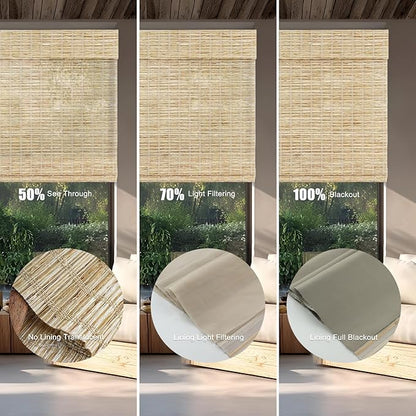 Motorized Bamboo Roman Shades, Motorized Blinds with Remote Compatible with Homekit, Alexa GoogleHome, Smart Wood Woven Shades for Indoor Windows, Customize, Driftwoven