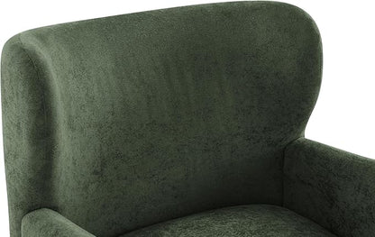 Christopher Knight Home Dolly Velvet Wingback Club Chair, Bedroom Comfy Reading Chair, Low Profile Accent Chair, Solid Wood Frame, Olive Green+Teak