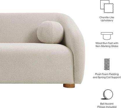 Modway Holland 85 Inch Minimalist Curved Back Sofa in Dove Gray – Chenille Fabric Sofa with Ball Throw Pillows and Wood Feet – Modern 3-Seater Couch for Living Room