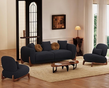 Morden Fort Modern Accent Chairs Set of 2, Sturdy Tilted Wood Legs with Thick Cushion Comfy Lumbar Pillow Armless Reading Chairs for Living Room Lounge Bedroom - Black