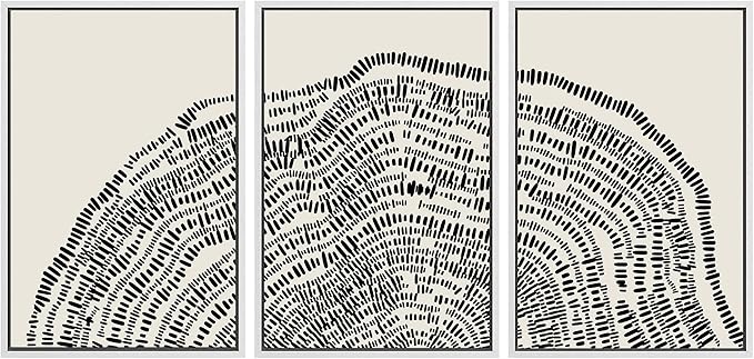 SIGNLEADER Framed Canvas Print Wall Art Set Duotone Geometric Wood Tree Ring Collage Abstract Shapes Illustrations Modern Art Boho Decorative for Living Room, Bedroom, Office - 16"x24"x3 WHITE