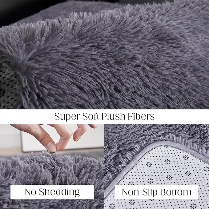Puremy 6x9 Super Soft Grey Rugs for Living Room, Fluffy Shaggy Area Rug for Bedroom, Anti-Skid High Pile Indoor Carpet for Nursery, Kids Room, Bedside, Home Decoration