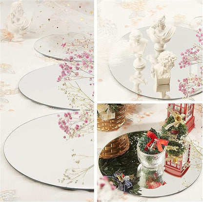 8 inch Glass Round Mirror Circle Wall Mounted for Bathroom, Living Room, Home Decor, Small Round Mirror Plate Trays for Wedding Table Centerpieces