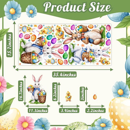 Easter Window Decoration Clings Bunny Decals for Glass Window Double-Side Vintage Bunny Decal Removable Easter Eggs Chick Rabbit Stickers for Living Room Kids Bedroom Nursery Spring Holiday Supplies