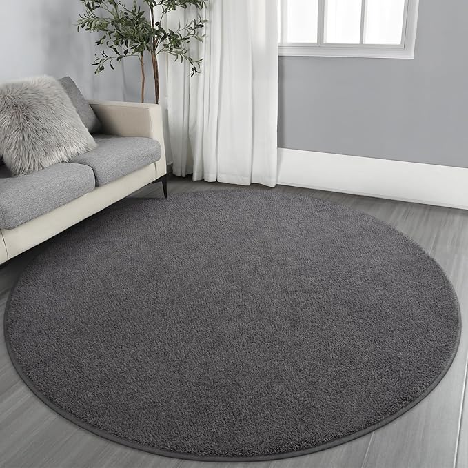 Gifeas Ultra Soft Round Area Rugs for Living Room Bedroom, 6x6 Feet Dark Grey Thickened Memory Foam Modern Indoor Circle Carpets, Non-Slip Comfy Circular Rug for Boys Girls Nursery Room Home Decor